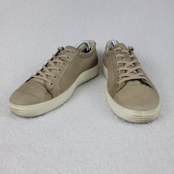ECCO Soft 7 Leather Trainers Mens US 10 Extra Wide Beige Lowtop Sneakers - Picture 1 of 11